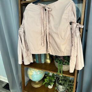 Free People Ballet Long Sleeve Blush Tie-Neck Blouse